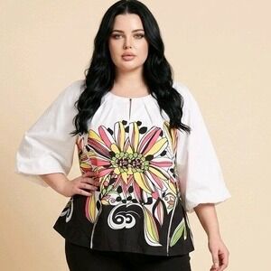 Peck & Peck Lord & Taylor Floral Balloon Sleeve Cape Jacket 12 White Lined Boho